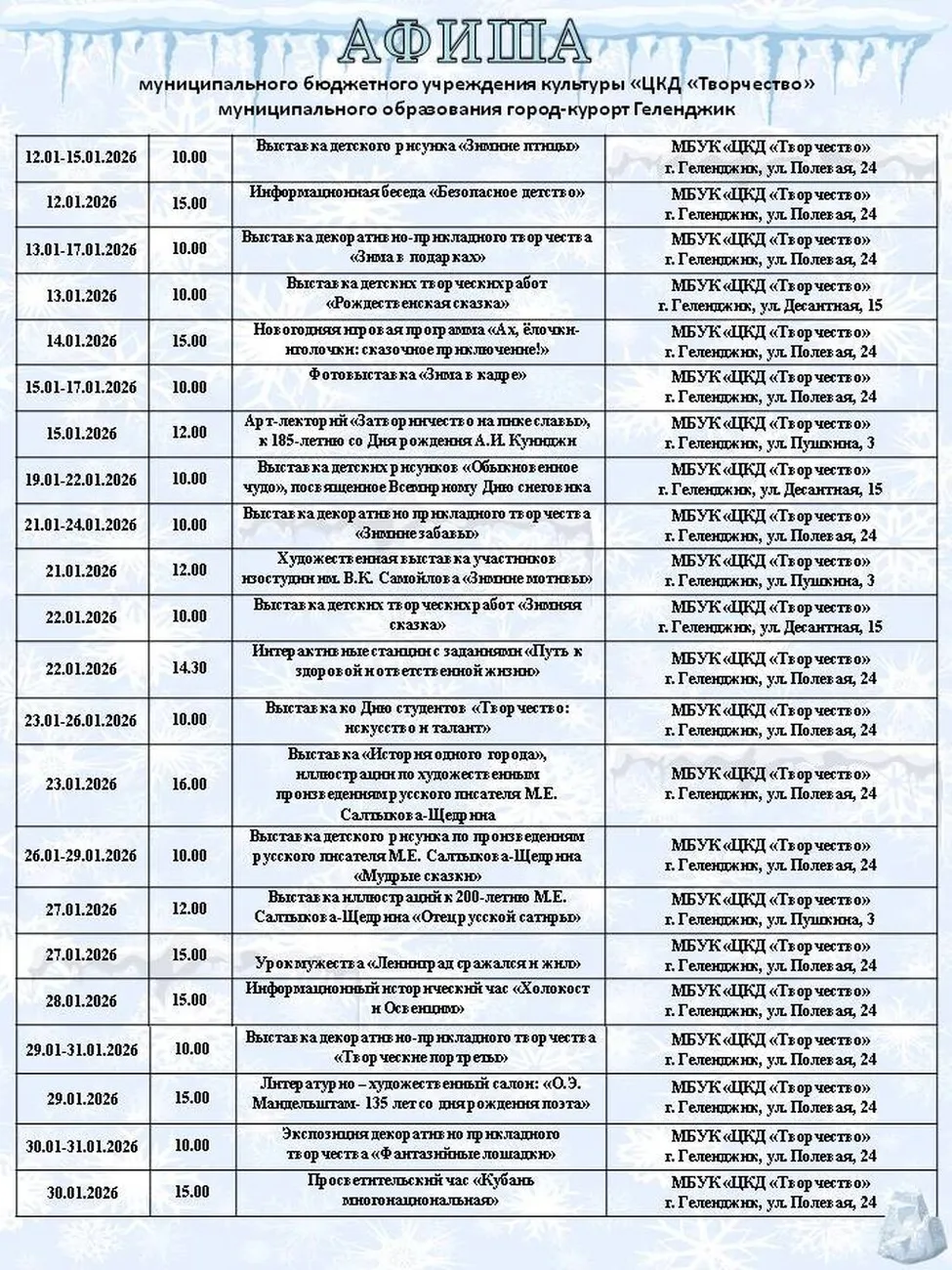 афиша январь11